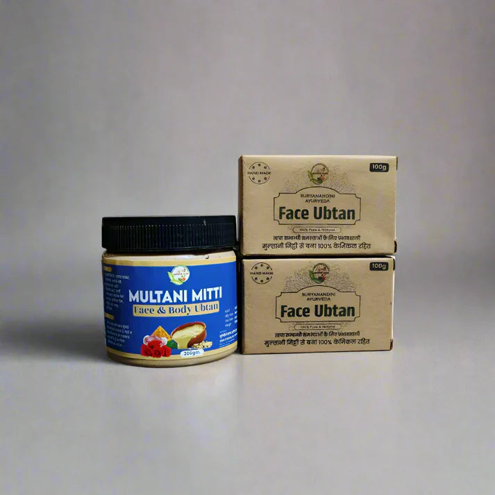 Skincare Combo - 1 Face & Body Ubtan 200gm + 2 Soaps 100gm Each